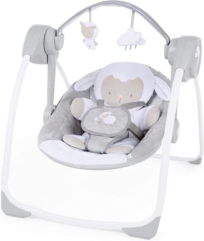 Photo 1 of Ingenuity Comfort 2 Go Compact Portable 6-Speed Cushioned Baby Swing with Music, Folds Easy, 0-9 Months 6-20 lbs (Cuddle Lamb)
