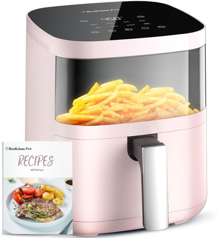 Photo 1 of Air Fryer,Beelicious® 8-in-1 Smart Compact 4QT Air Fryers,with Viewing Window,Shake Reminder,450°F Digital Airfryer with Flavor-Lock Tech,Dishwasher-Safe & Nonstick,Fit for 1-3 People,Pink
