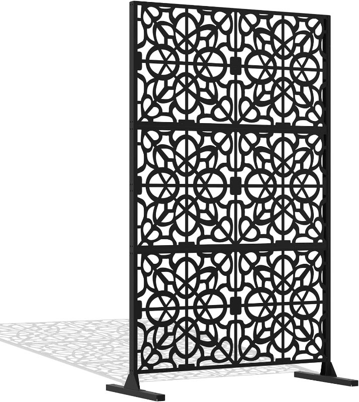 Photo 1 of Outdoor Privacy Screen Metal Freestanding: 6FT Decorative Metal Panels Patio Privacy Screens Laser Cut Decorative Privacy Panel Backyard Privacy Screens Outdoor Dividers for Balcony Deck Garden
