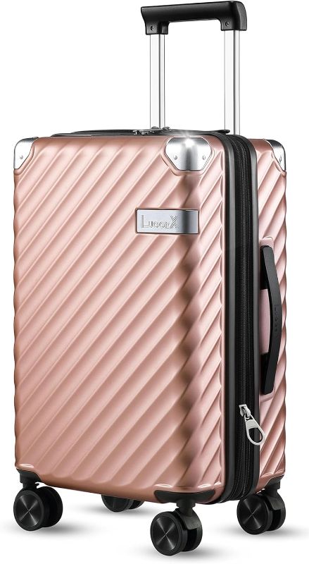 Photo 1 of LUGGEX Carry On Luggage 22x14x9 Airline Approved -35L Polycarbonate Expandable Hard Shell Suitcase with Spinner Wheels (Rose Gold, 20 Inch)
