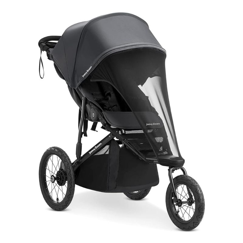 Photo 1 of Joovy Zoom Lightweight Jogging Stroller Featuring High Child Seat, Shock-Absorbing Suspension, Extra-Large Air-Filled Tires, Parent Organizer, One-Handed Fold, and Easy One-Hand Fold, Jet