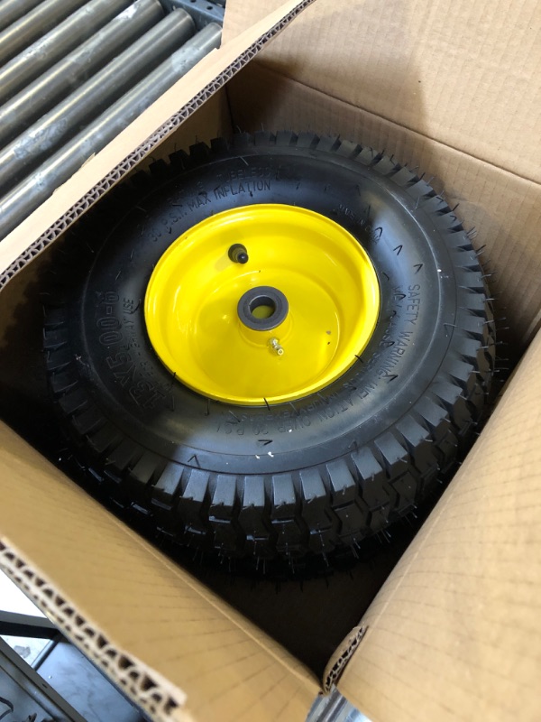 Photo 2 of 13x5.00-6 Tire and Wheel Assembly (2-Pack), Tubeless Lawn Mower Tire with Rim, with 3/4” Bushings and 3” Centered Hub Length

