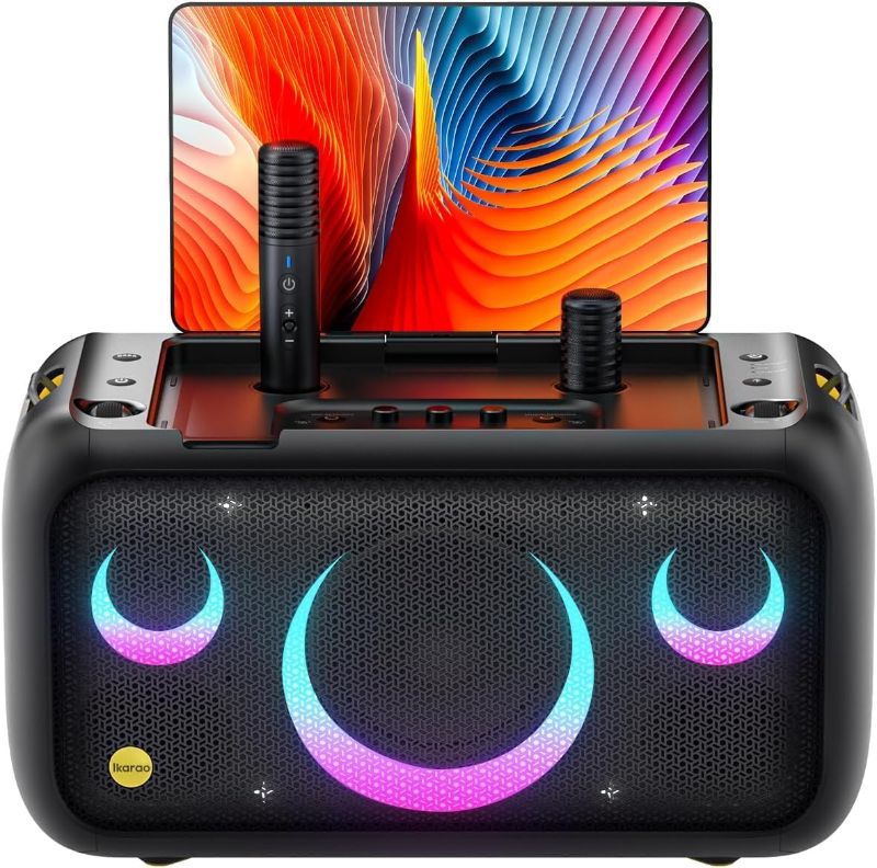 Photo 1 of Ikarao Karaoke Machine with Screen for Lyric Display, Portable Bluetooth Speaker with 2 Wireless Microphone( Built-In & Auto Charging) for Adults Kids, 800W Professional PA System for Outdoor Party
