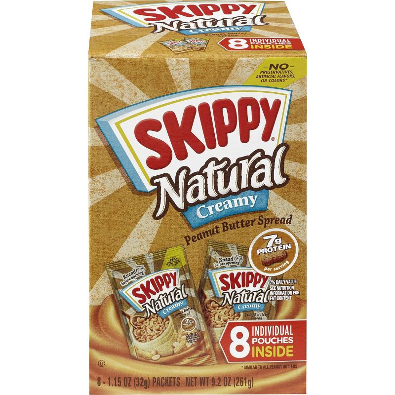 Photo 1 of SKIPPY Natural Creamy Peanut Butter Spread Individual Squeeze Packs, 1.15 Ounce (8 Pouches)
Best By JUN 28 2024