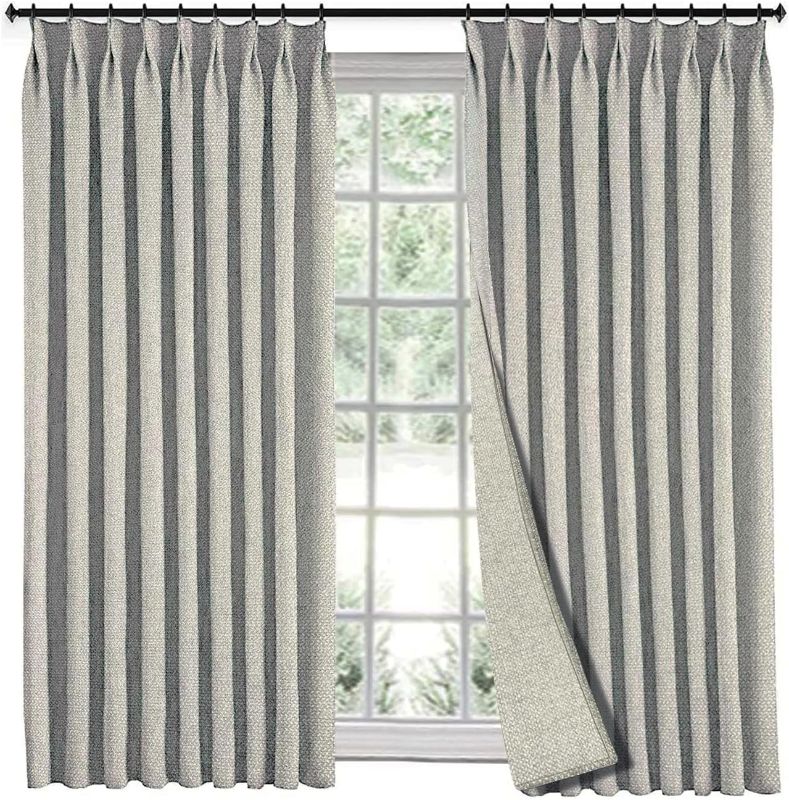 Photo 1 of LIYAXUN Pinch Pleat Drapes for Living Room 120 inches Length, Faux Linen 85% Blackout Drapes, Heat Blocking Curtain for Traverse Rods (Lined, 52" W x 120" L, 1 Panel, Light Grey)
