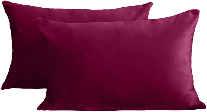 Photo 1 of AMZ-NATURALIFE 12x20 Velvet Lumbar Throw Pillow Covers Wine Red Soft Solid Christmas Decorative Square Cushion Cases Winter Front Porch Home Decor for Bedroom Couch Car Chair Patio Set of 2
