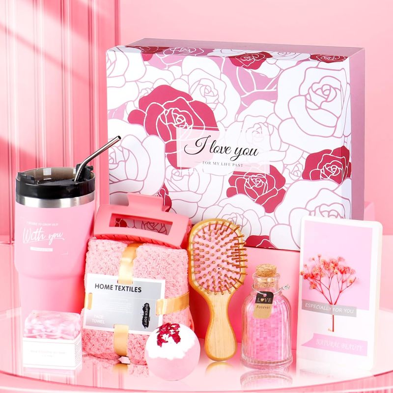 Photo 1 of Gifts for Women Birthday Unique, Valentines Day Gifts for Her Wife Girlfriend, Mothers Day Gifts for Mom from Daughter, Spa Gift Basket Box for Women Best Friend Sister (PINK)

