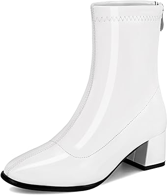 Photo 1 of WSKEISP Women's GO GO Ankle Boots Patent leather PU Square Toe Mid Calf Boots Low Block Heel Booties Back Zipper Short Boots
SIZE 10.5