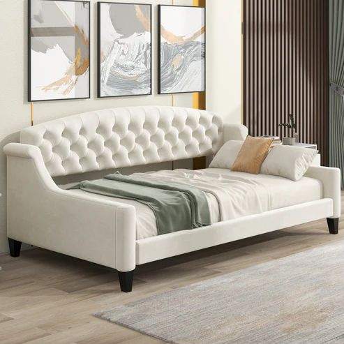 Photo 1 of Modern Luxury Tufted Button Daybed,Twin,Beige - BOX 1 OF 2 - INCOMPLETE SET 
