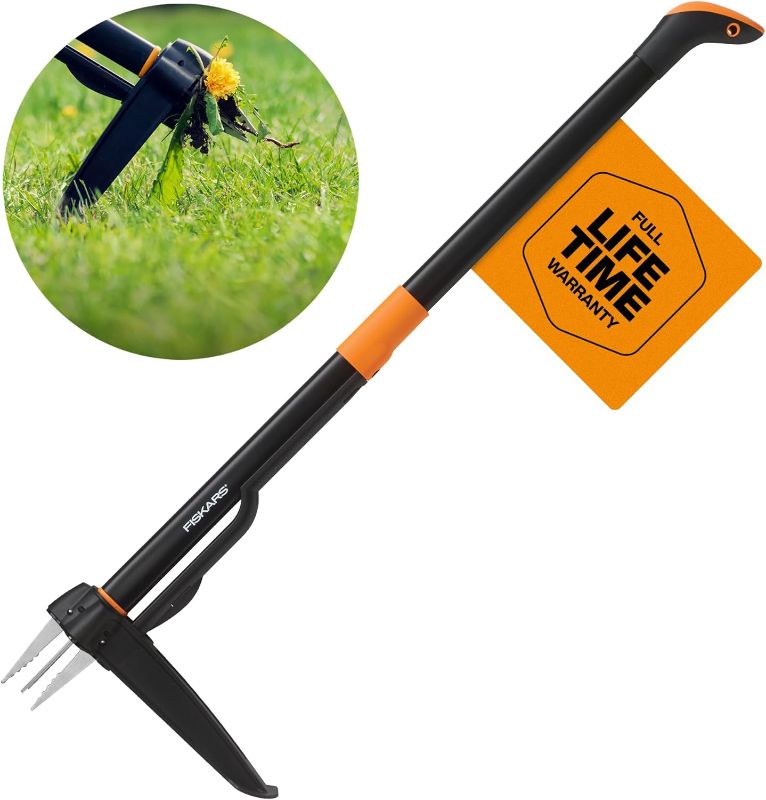 Photo 1 of Fiskars 4-Claw Stand Up Weeder - Gardening Hand Weeding Tool with 39" Long Ergonomic Handle - Easy-Eject Mechanism - Black/Orange
