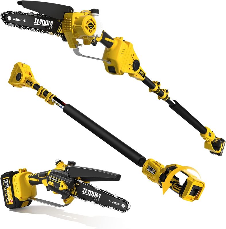 Photo 1 of IMOUMLIVE 2-IN-1 Cordless Pole Saw & Chainsaw, 6" Cutting Brushless Electric Rotatable Pole Saw, Oiling System, 7.7 LB Lightweight, 21V 3.0Ah Battery, 16.3-Foot Max Reach Pole Saw for Tree Trimming
