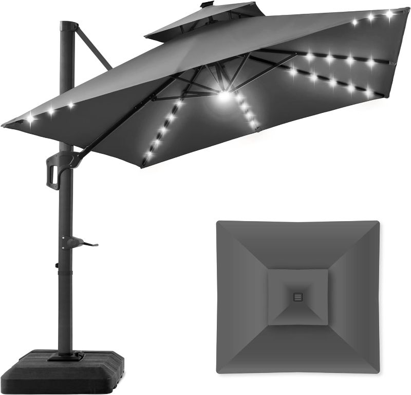 Photo 1 of Seasons Sentry 10' Square Solar #2327682 LED Cantilever Umbrella - Color: Gray
