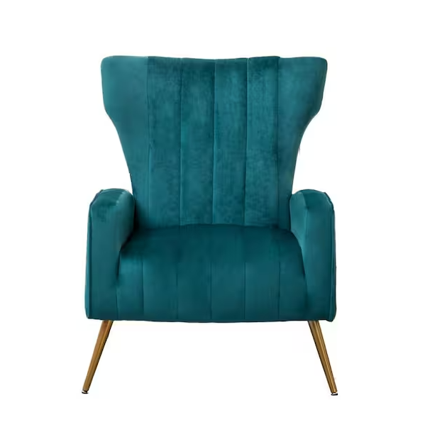 Photo 1 of US Pride Furniture  -  Kaleigh 27.56 in. W Bluenish Green Velvet Sofa Chair with Metal Legs