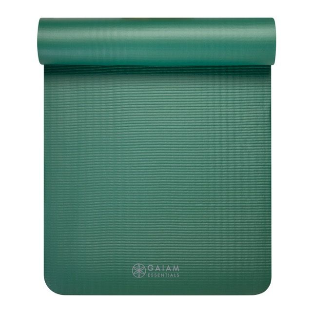 Photo 1 of Gaiam Essentials Thick Yoga Mat Fitness & Exercise Mat with Easy-Cinch Yoga Mat Carrier Strap, Green, 72 inchl x 24 inchw x 2/5 inch Thick