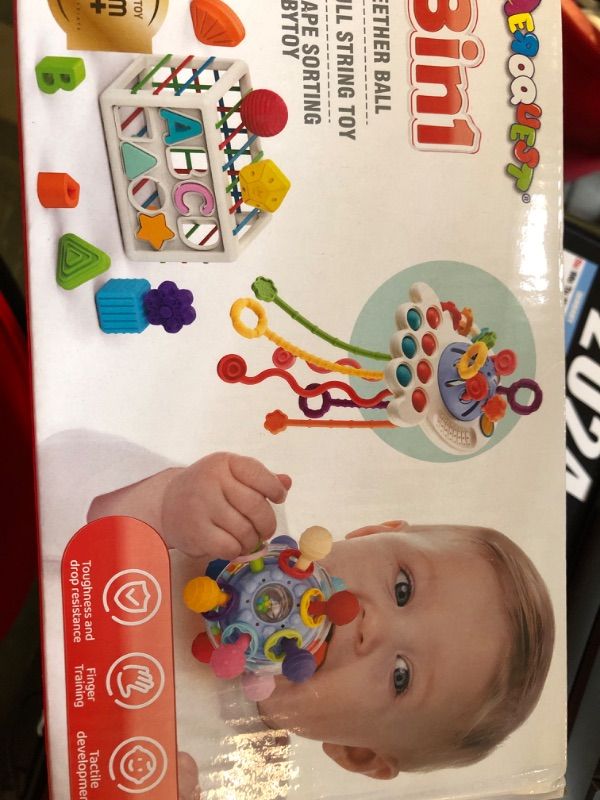Photo 2 of 3 in 1 Baby Toys 6 to 12 Months, Baby Teething Toys & Pull String & Shape Sort Cube Sensory Toys, Montessori Toys for Babies 6-12 Months, Infant Toys 6-9-12-18 M+, Gifts for Baby Toys 12-18 Months