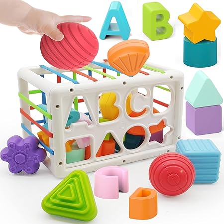 Photo 1 of Baby Montessori Toy for Children 1-2, Baby Sensory Shapes Sorting Toy for 6-12 Months, 1 Year Birthday Gifts for Boys and Girls, Christening Gifts for Toddlers 18 Months
