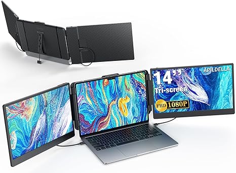 Photo 1 of APILDELLA 14’’ Triple Laptop Screen Extender, 1080P FHD Portable Dual Monitor for Laptop USB C HDMI, Plug-play Monitor Extender for Mac/Windows, Fit 13”-17.3” Laptops