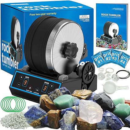 Photo 1 of 3.1LB Professional Rock Tumbler Kit with 6 Belts, 3 Speed Settings & Digital 9-Day Timer, Rough Gemstones, 4 Polishing Grits, STEM Science Kit for Adults Kids