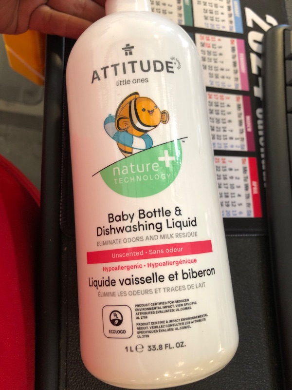 Photo 2 of ATTITUDE Baby Dish Soap, Non-toxic, Plant-based, White, Pear, Fragrance-Free, 33.8 Fl Oz