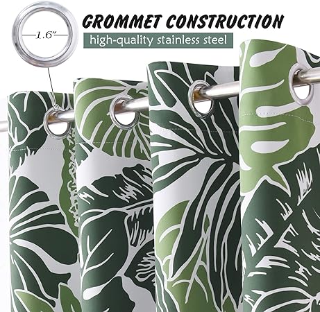 Photo 1 of 132 x 160 NICETOWN Winter Plant Banana Leaf Short Curtains for Bathroom Windows, Room Darkening Cold Blocker Tropical Window Panels for Flat/Apartment, 132  Wide by 160  Long, Green Palm, 2 Pieces