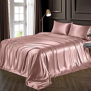 Photo 1 of YUEZAISHOU Champagne Satin Sheets Queen - 4pcs Silk Bed Sheets Queen Hotel Luxury Bedding Set -15" Deep Pocket Fitted Sheet & Flat Sheet & Pillowcase - Wrinkle, Fade, Stain Resistant
