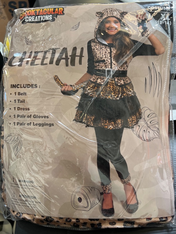 Photo 2 of Lingway Toys Cheetah Costume for Girl's Halloween,Girl's Leopard Costume Dress with Tights,Glovelettes,Tail   12/14 