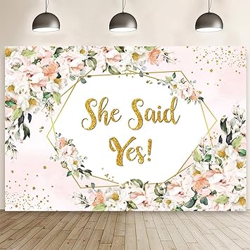 Photo 1 of 10x7ft Bridal Shower Backdrop She Said Yes Pastel Photography Background Blush Pink Floral Gold Glitter Wedding Engagement Party Decorations Bachelorette Bride to Be Photo Studio Banner