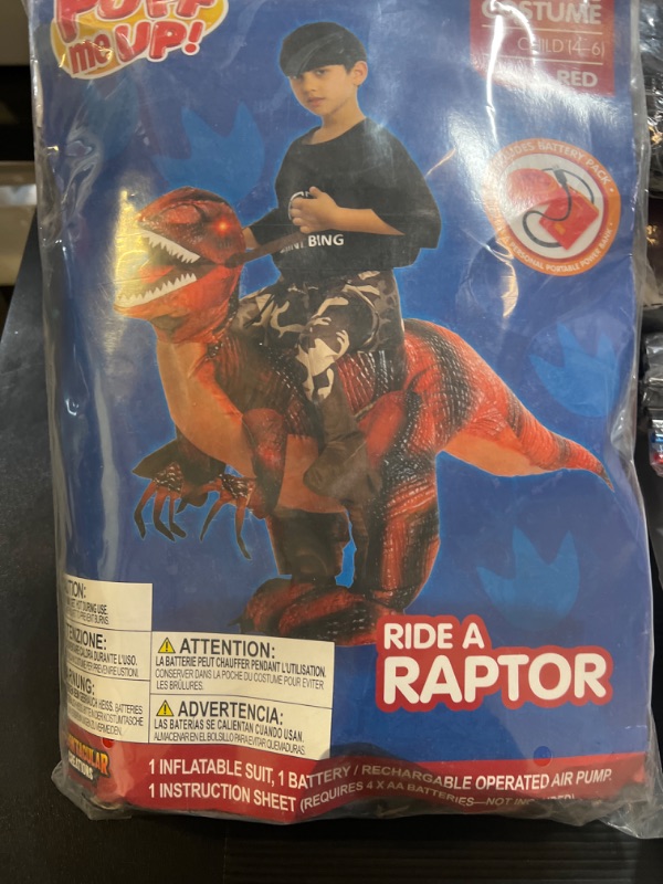 Photo 2 of Spooktacular Creations Inflatable Halloween Costume Ride A Raptor Inflatable Costume with LED Light Eyes (Red, Child (4-6))