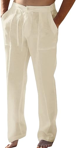 Photo 1 of SIZE   XL  Men Linen Drawstring Pants Beach Golf Elastic Waist Spring Long Casual Loose Summer Yoga Cotton Jogger Trousers 1
