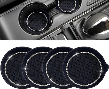 Photo 1 of 
Car Coasters for Cup Holder Bling Crystal Rhinestone Silicone Car Cup Holder Coasters Pack of 4