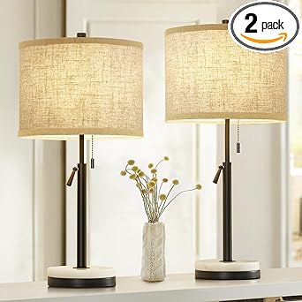 Photo 1 of Table Lamps Set of 2, Adjustable Height Bedside Lamps Marble Table Lamps with Pull Chain Nightstand Lamps Modern Table Lamp for Living Room Bedroom Office Bulbs Not Included(Black)