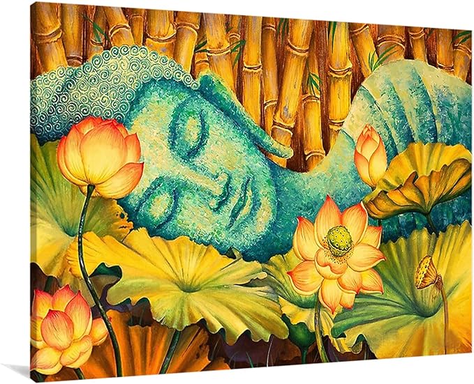Photo 1 of Eorntdy Canvas Wall Art Buddha And Lotus Canvas Print Artwork Watercolor Wall Art Paintings Framed Ready to Hang for Living Room Dinning Room Bedroom Bathroom Home Decor 20x30inch
