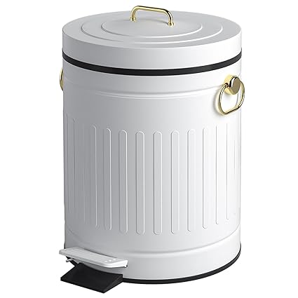 Photo 1 of CEROELDA Small Bathroom Trash Can with Lid Soft Close-8L/2.1 Gal Steel Step Garbage Can-Metal Wastebasket with Lid- Round Waste Bin for Kitchen, Office, Bedroom, Toilet-White White/2.1 Gallon 2.1 Gallon