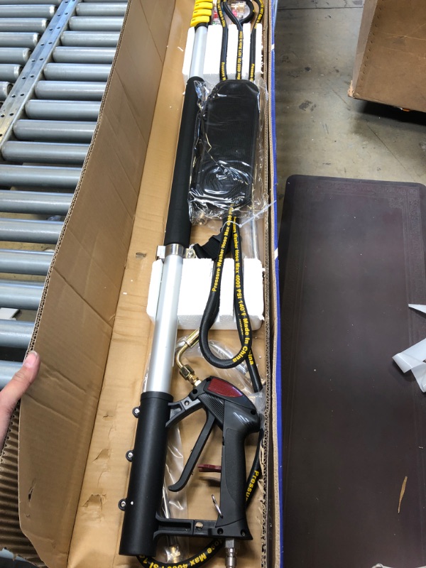 Photo 2 of janz 24 FT Telescoping Pressure Washer Wand with 2 Pressure Washer Extension Wands,Gutter Cleaner Attachment, 7 Spray Nozzle Tips, 2 Hose Inlet Adapters, Pivoting Coupler and Support Harness Yellow
