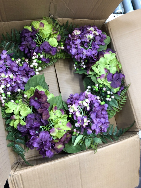 Photo 2 of Nearly Natural 24in. Artificial Hydrangea Berry Wreath
