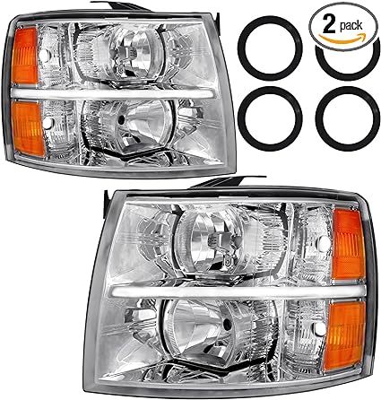 Photo 1 of Bincmay Headlight Fit For 07-13 Silverado 2007 2008 2009 2010 2011 2012 2013 Chevy Silverado 1500 / 2500HD / 3500HD & 2014 Old Body Style Driver And Passenger Side (Chrome Housing Amber Reflector)