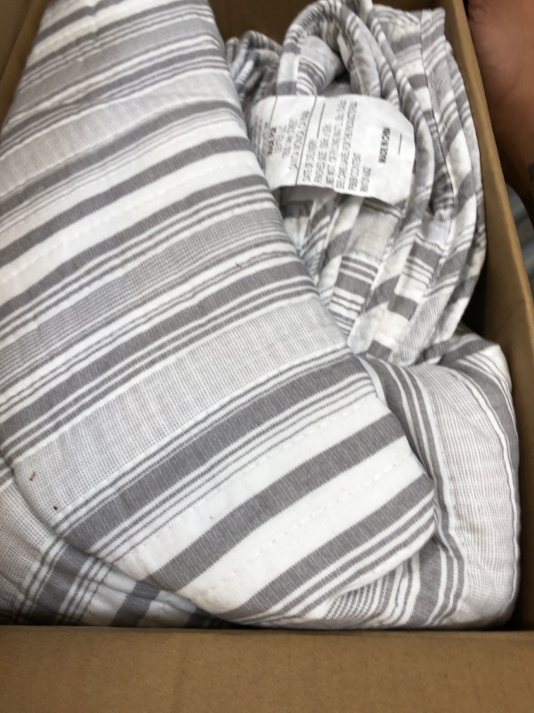 Photo 2 of Levtex Home Bondi Stripe Grey King Cotton Quilt Set, Grey and White, Stripe
