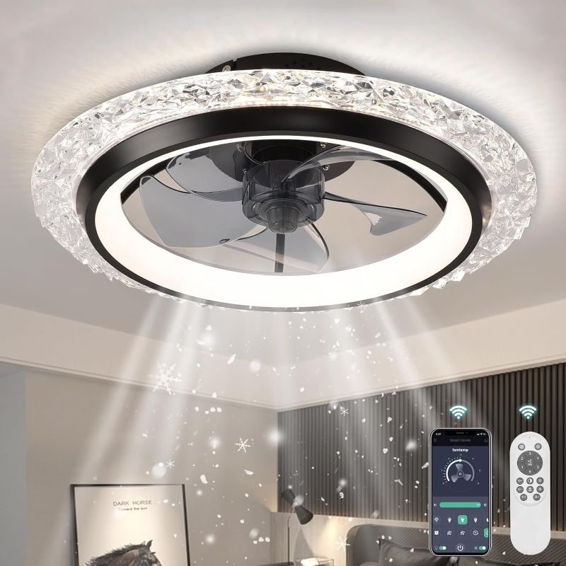Photo 1 of KINDLOV Ceiling Fans with Lights,Flush Mount Ceiling Fan with LED Light, Remote Control, and Six-Speed Wind Adjustment,Modern Ceiling Fan with Light for Bedroom,Kitchen,Living Room,Black
