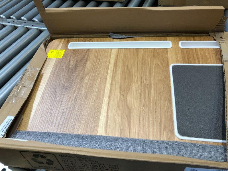 Photo 2 of HUANUO Lap Desk - Fits up to 17 inches Laptop Desk, Built in Mouse Pad & Wrist Pad for Notebook, Laptop, Tablet, Laptop Stand with Tablet, Pen & Phone Holder (Wood Grain) Light Brown Woodgrain