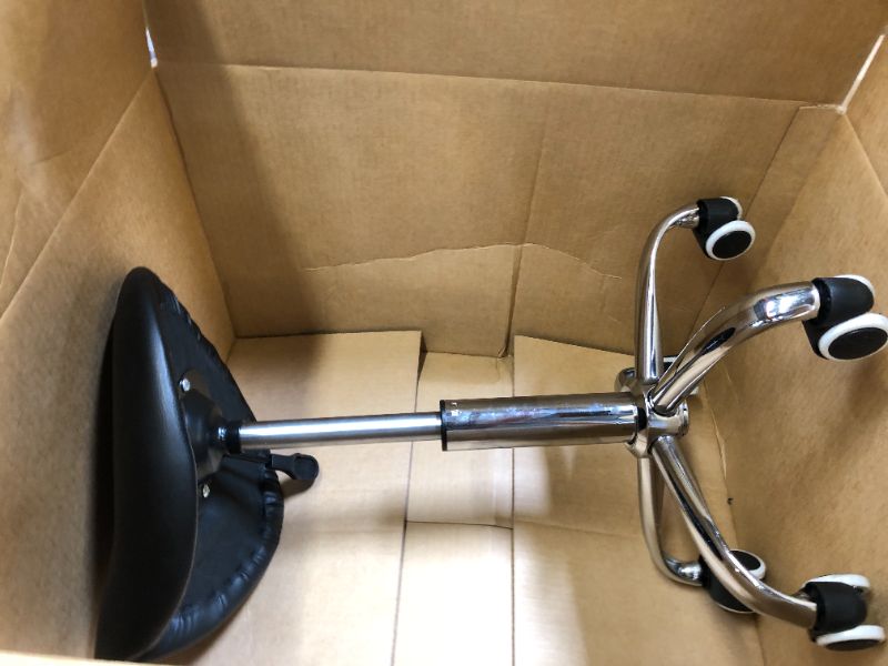 Photo 2 of KKTONER Rolling Saddle Stool PU Leather Swivel Adjustable Rolling Stool with Wheels Salon Chair Black