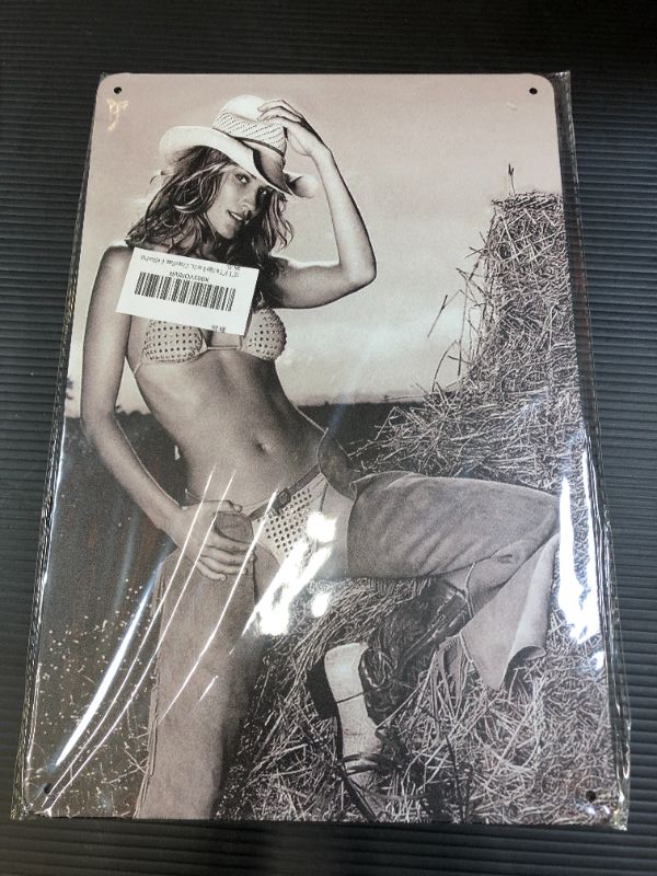 Photo 2 of 12" X 8" Tin Sign Hay Stack Metal Decor Art Pin-Up Cowgirl Chaps Farm Girl Bar Pub