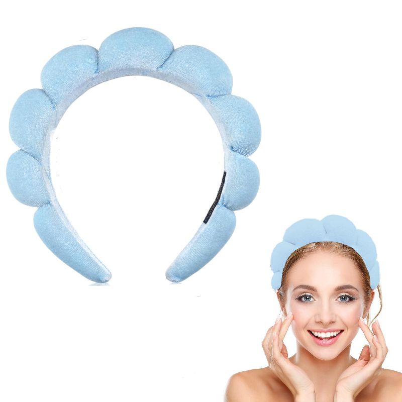 Photo 1 of Spa Headband for Women, Makeup Headband Sponge Skincare Headband Soft Terry Cloth Fabric Hairband Hair Accessories for Washing Face, Makeup Removal, Shower, Skincare BLUE 