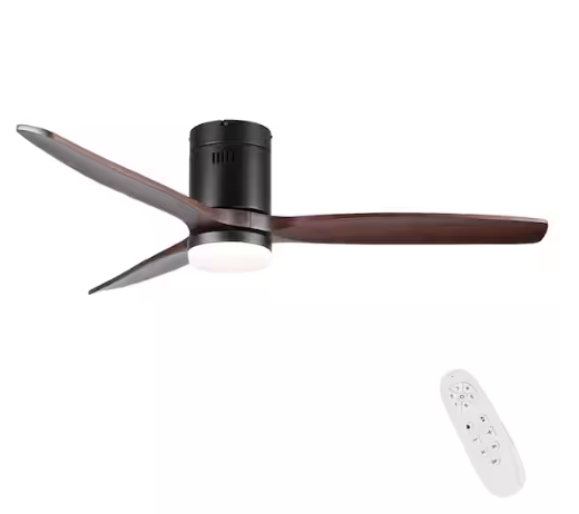 Photo 1 of 52 in. Integrated Indoor Low Profile Wooden Ceiling Fan with Dimmable LED Light, DC Reversible Motor and Remote Control

