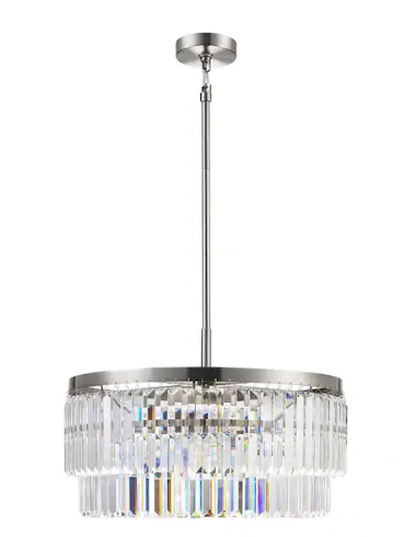 Photo 1 of Winthrop 3-Light Modern Brushed Nickel Chandelier Light Fixture with Hanging Crystal Shade
