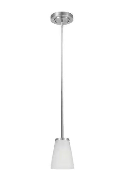 Photo 1 of Hampton Bay Helena 4.7 in 1-Light Brushed Nickel Mini Pendant with Frosted Glass Shades
