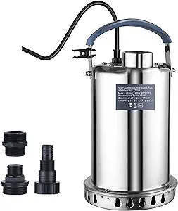 Photo 1 of PANRANO 1HP Sump Pump Submersible 4000GPH Water Pump for Pool Draining, Full Stainless Steel, Clean/Dirty Water Removal from Basement Garden Pond Sump Pit Hot Tub with Adapters
