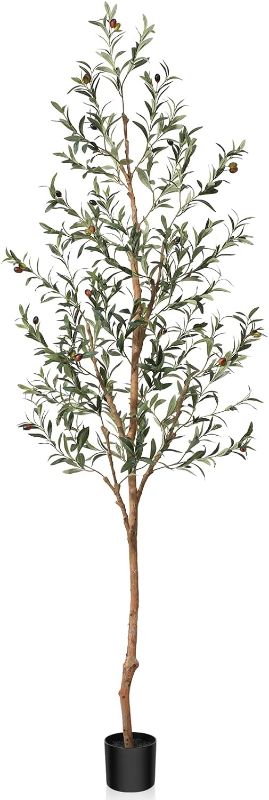Photo 1 of Artificial Olive Tree, 7FT Tall Fake Silk Plants with Natural Wood Trunk Faux Potted Tree for Home Decor Indoor Office Porch, Set of 1
