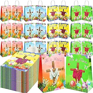 Photo 1 of 100 Pcs Easter Treat Bags He Is Risen Easter Gift Bags Easter Religious Gifts Bags Easter Goodie Treat Bags with Handles for Kids Egg Hunts Easter Party Favor Supplies
