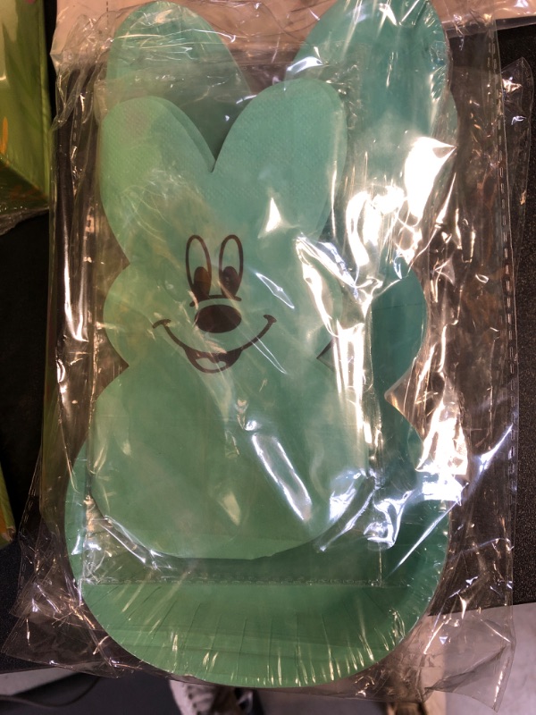 Photo 2 of Easter Bunny Tableware Set,48pcs Green Blue Bunny Shape Plates and Napkins Decoration Mouse Theme Welcome Bunny Happy Easter Party Supplies for Spring Holiday Dinner Decor