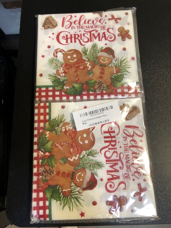 Photo 1 of Christmas Gingerbread Napkins Decorations Red Black Buffalo Plaid Ice Cream Sweet Christmas Gingerbread Man Disposable Paper Napkin for Christmas Holiday Dinner Party Supplies